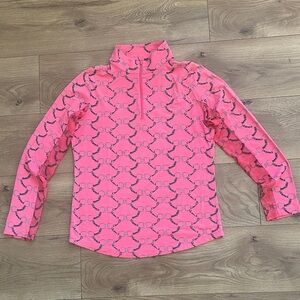 IBKUL Golf Shirt Women’s Small Pink Mesh Equestrian UPF 50+ 1/4 Zip Active Top